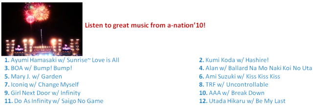 Listen to great music from a-nation’10!